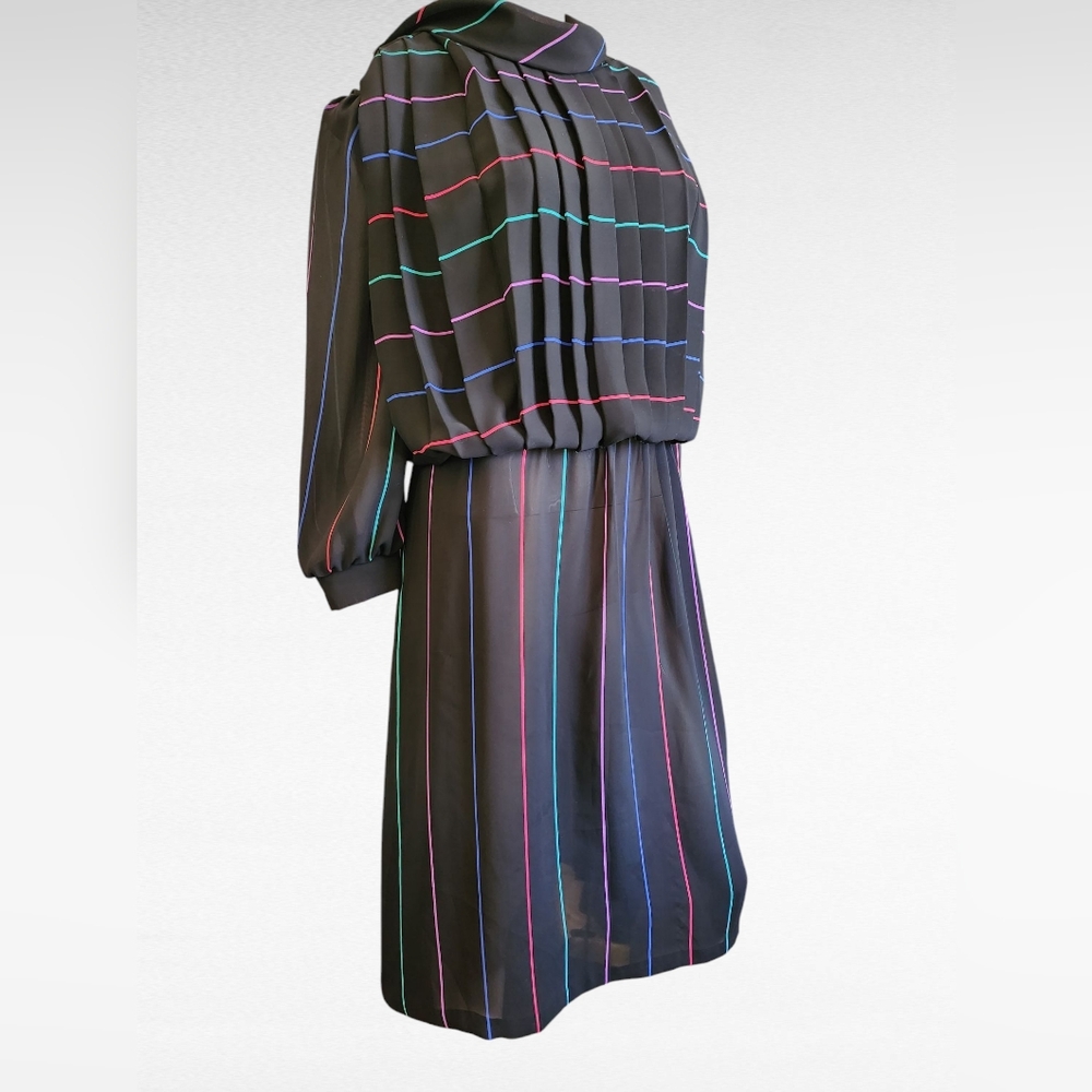 Vintage 80s Alexis Fashions Rainbow Secretary Dress 7/8